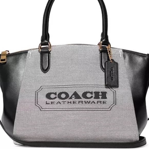 Authentic COACH 1941 jacquard/calf leather logo zip top satchel/Crossbody - Picture 14 of 15